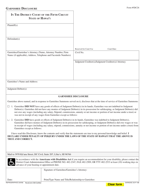 Form 5DC26 Garnishee Disclosure - Hawaii