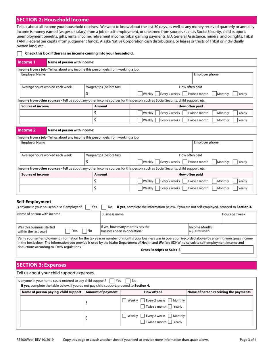 Form RE400WEB Idaho Child Care Re-evaluation Form - Idaho, Page 3