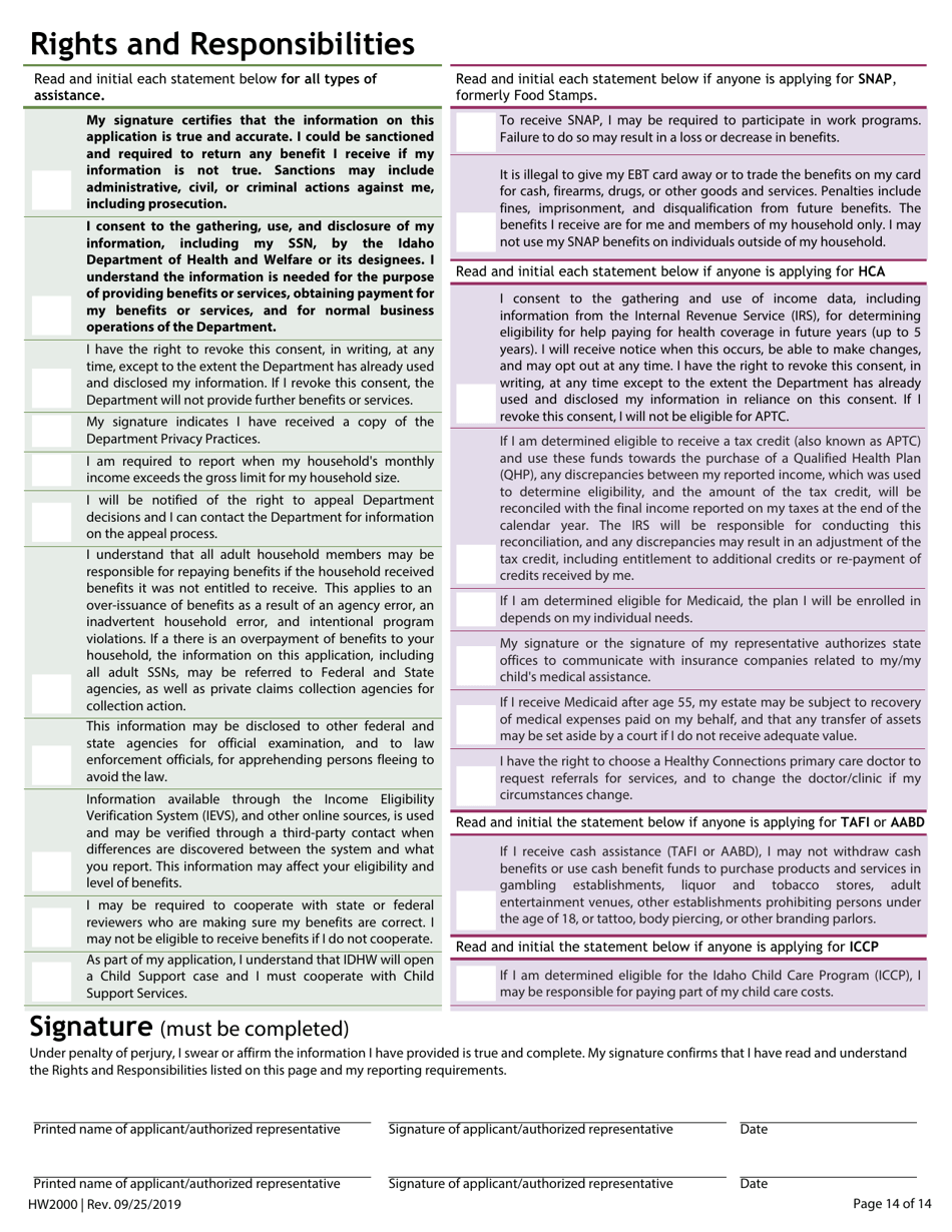 Form HW2000 Application for Assistance - Idaho, Page 16