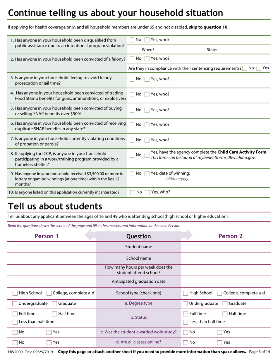 Form HW2000 Application for Assistance - Idaho, Page 8
