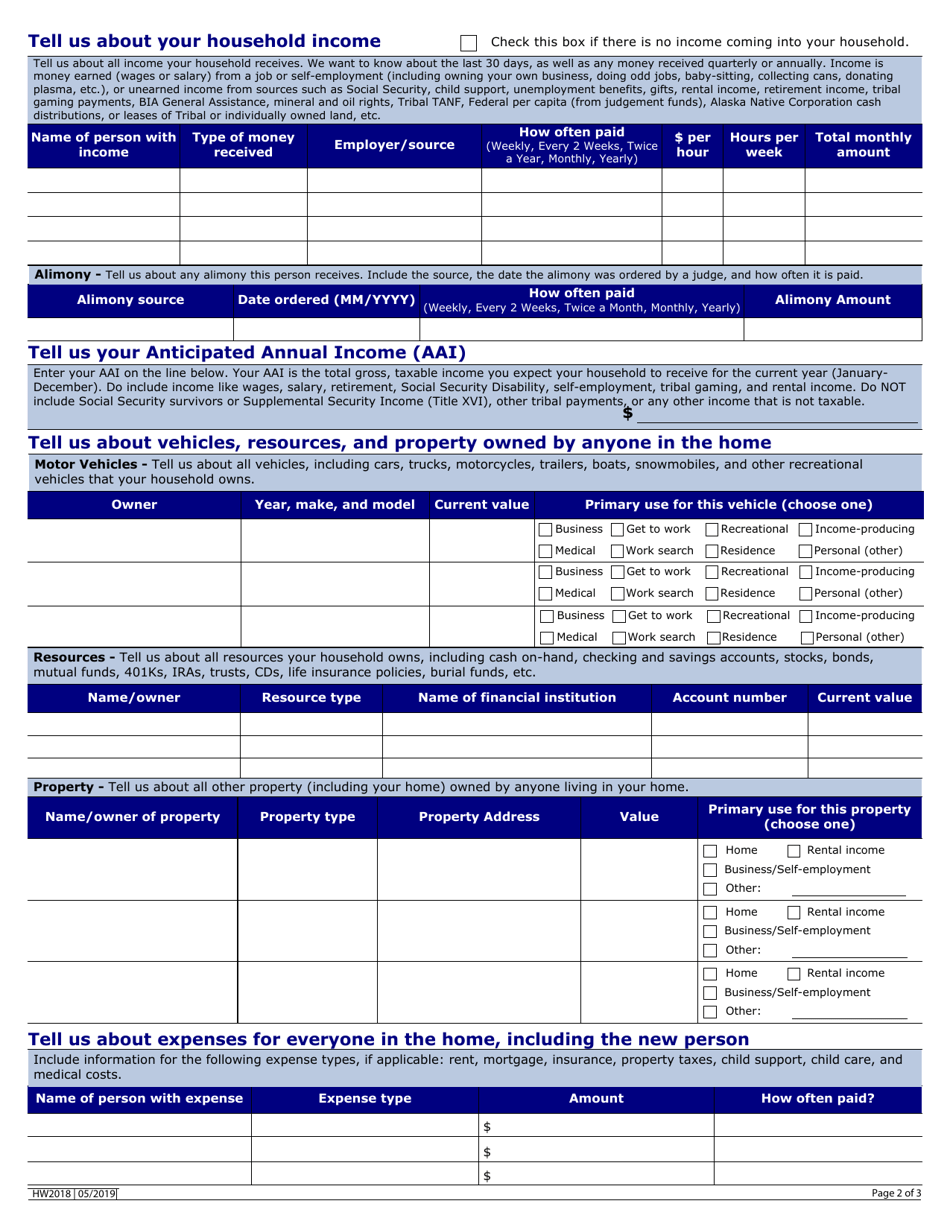 Form HW2018 Add-A-person Form - Idaho, Page 2