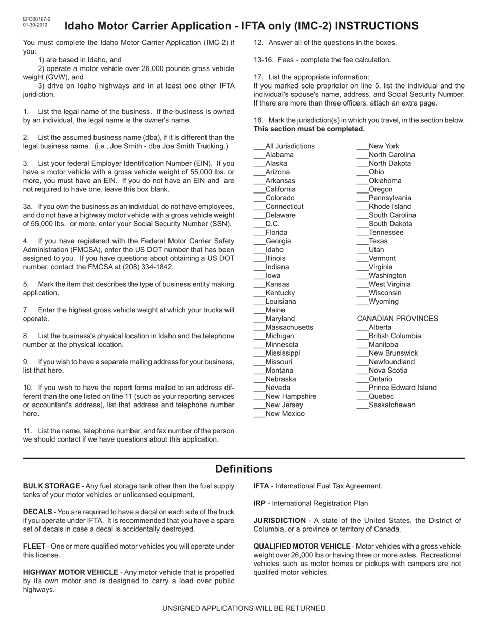 Form IMC-2 (EFO00167) Idaho Motor Carrier Application - Ifta Only - Idaho, Page 2