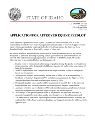 Document preview: Application for Approved Equine Feedlot - Idaho