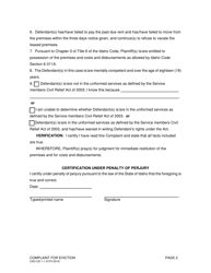 Form CAO UD1-1 Complaint for Eviction (Expedited Proceedings) - Idaho, Page 2