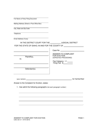 Document preview: Form CAO UD3-1 Answer to Complaint for Eviction (Expedited Proceeding) - Idaho