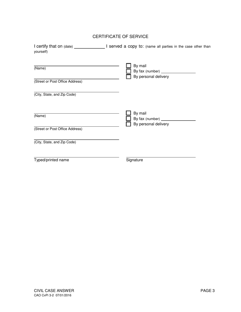 Form CAO CvPi3-2 Civil Case Answer - Idaho, Page 3