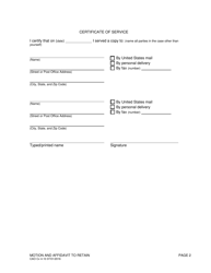 Form CAO Cv4-10 Motion and Affidavit to Retain - Idaho, Page 2
