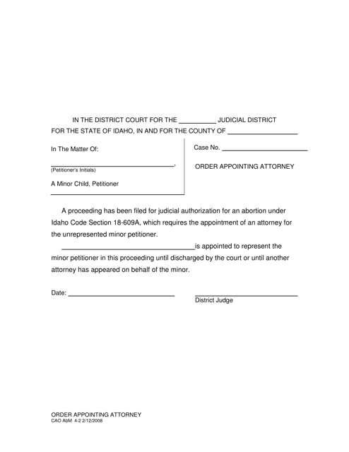 Form CAO AbM4-2 Order Appointing Attorney for Minor - Idaho