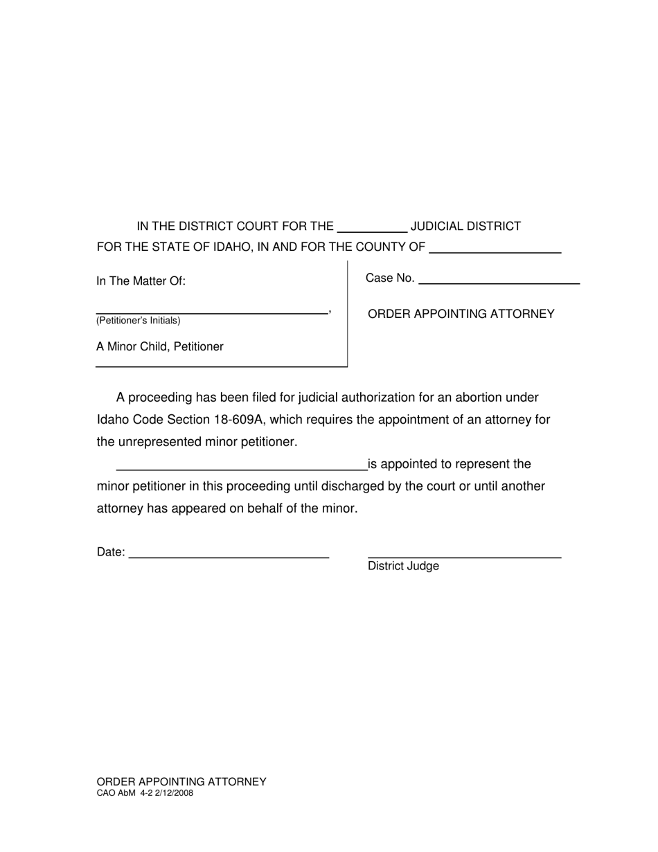 Form CAO AbM4-2 Order Appointing Attorney for Minor - Idaho, Page 1