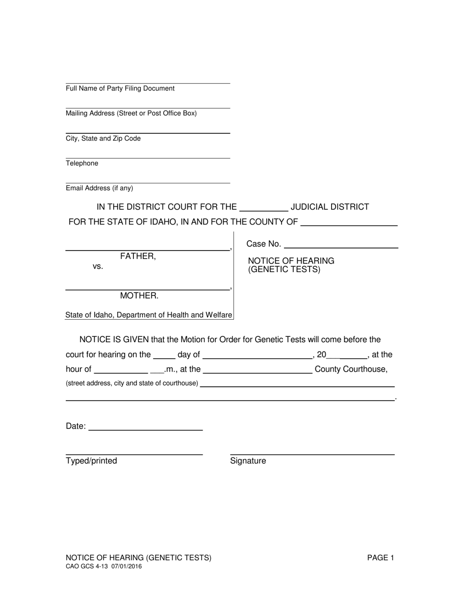 Form CAO GCS4-13 Download Printable PDF or Fill Online Notice of ...