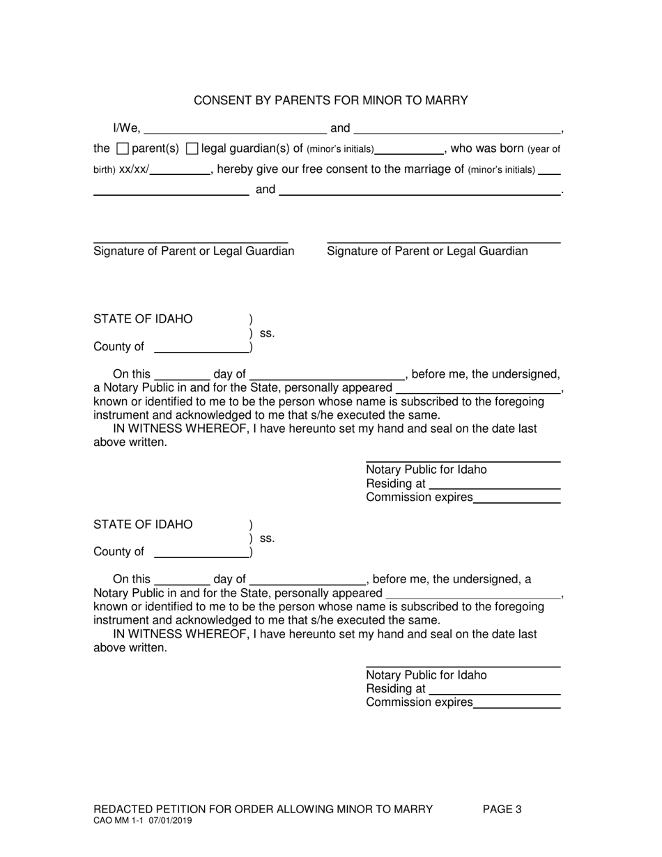 Form CAO MM1-1 Redacted Petition for Judgment Allowing Minor to Marry - Idaho, Page 3