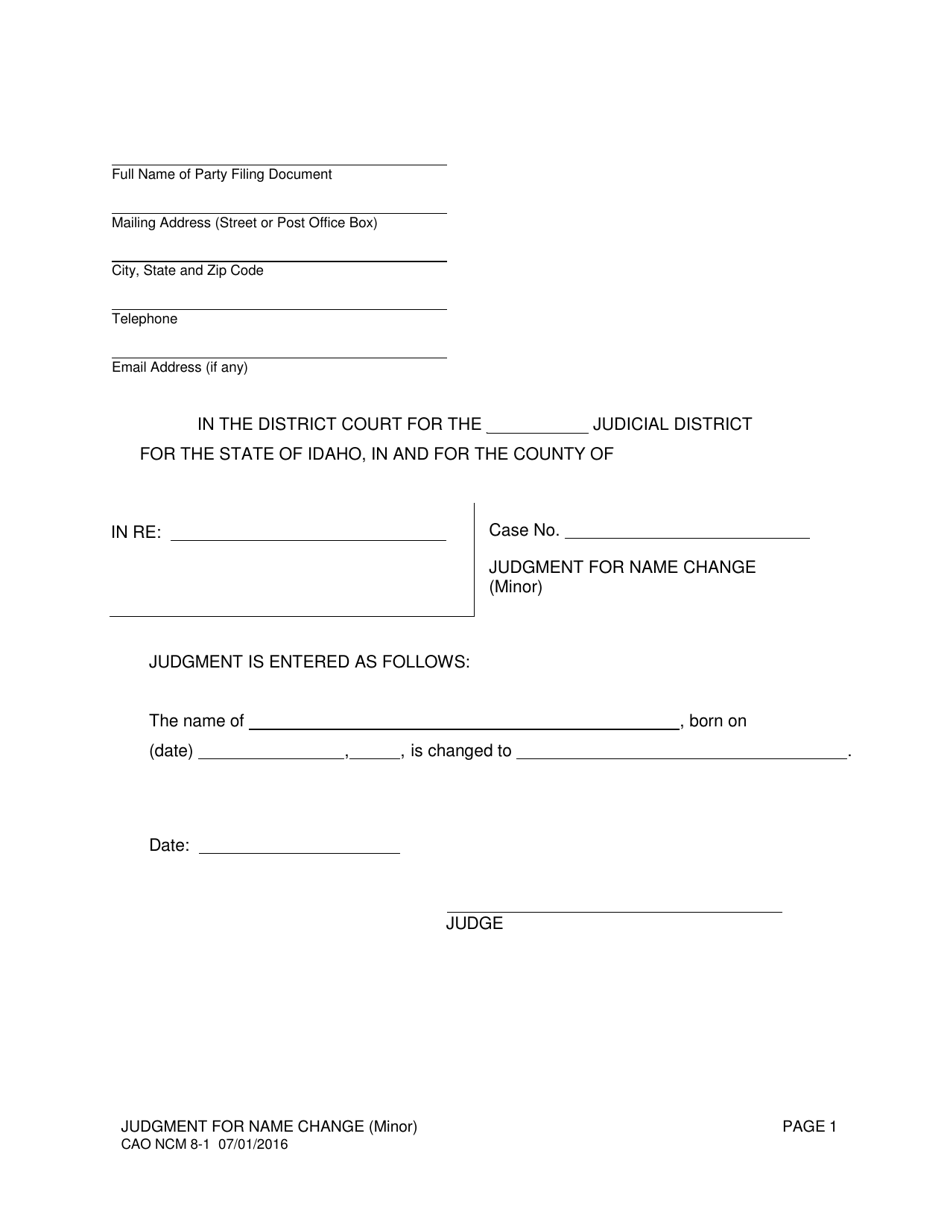 Form CAO NCM8-1 Judgment for Name Change (Minor) - Idaho, Page 1