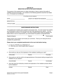 Form CAO SC4-9 &quot;Mediation Satisfaction Questionnaire&quot; - Idaho