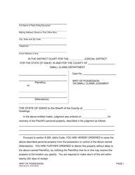 Document preview: Form CAO SC9-8 Writ of Possession on Small Claims Judgment - Idaho