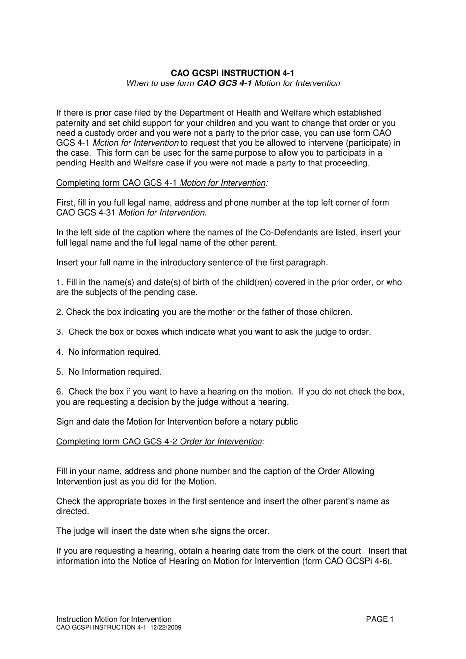 Download Instructions for Form CAO GCS4-1 Motion for Intervention PDF ...