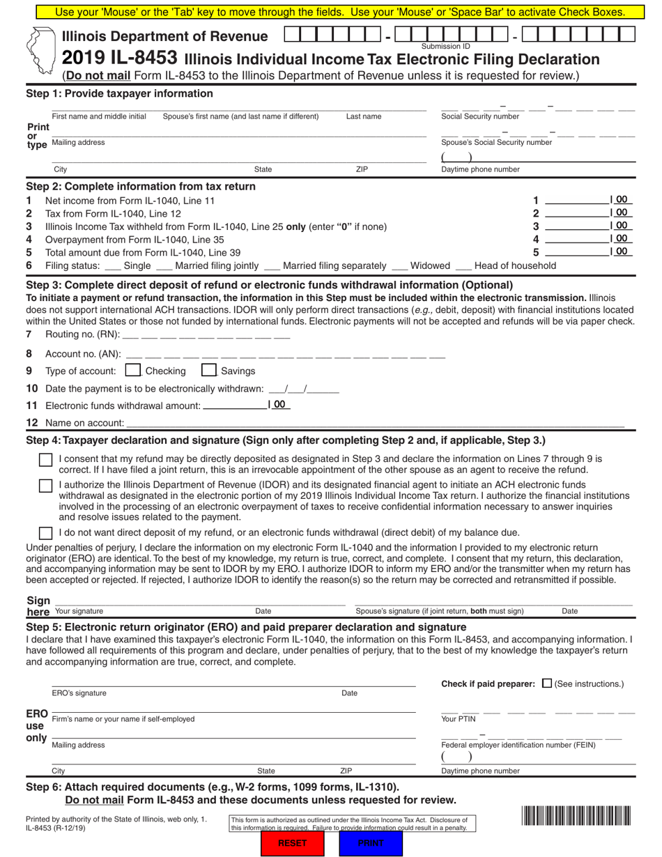 Form IL-8453 Illinois Individual Income Tax Electronic Filing Declaration - Illinois, Page 1