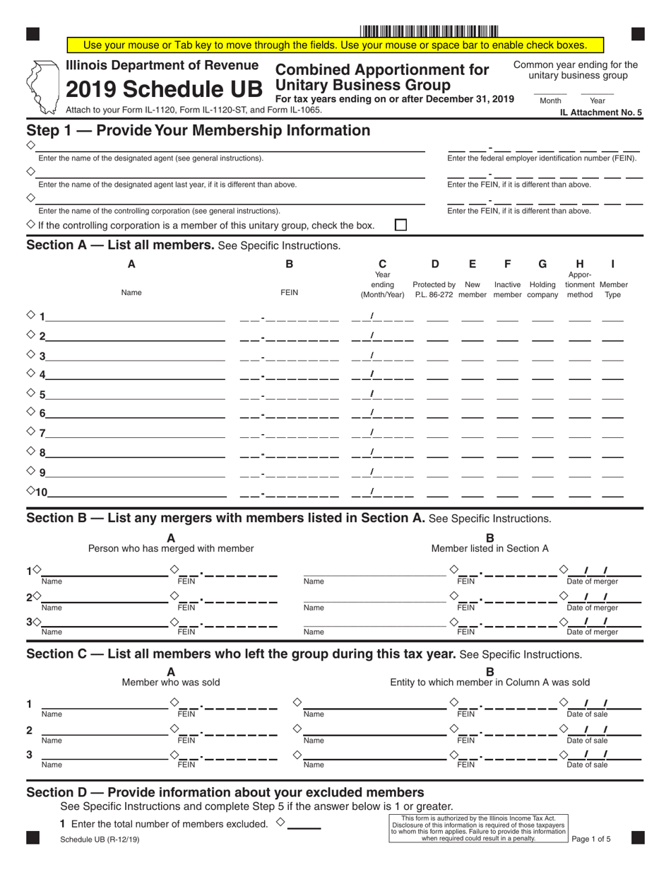 Schedule UB Combined Apportionment for Unitary Business Group - Illinois, Page 1