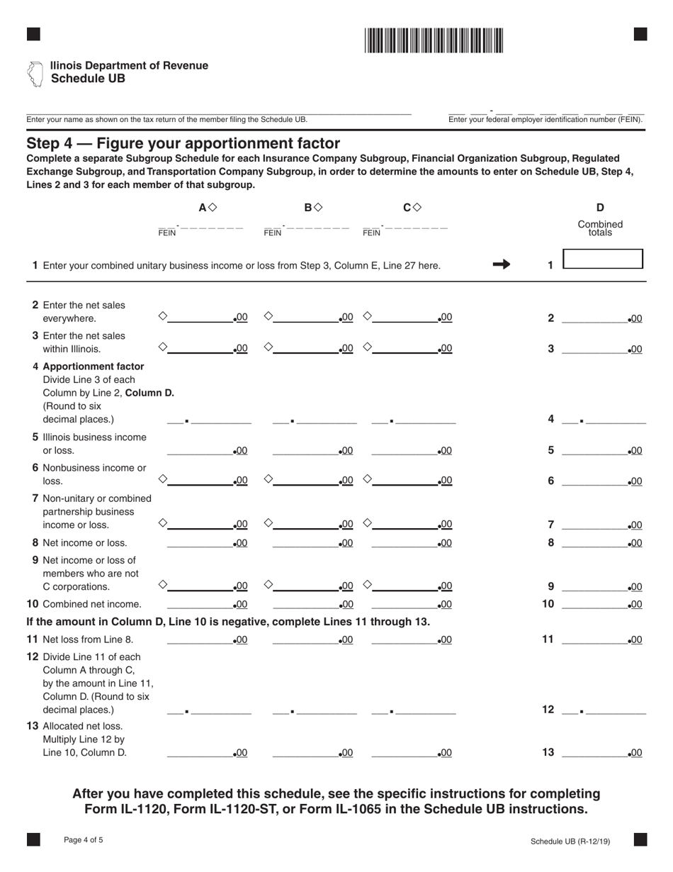 Schedule UB Combined Apportionment for Unitary Business Group - Illinois, Page 4