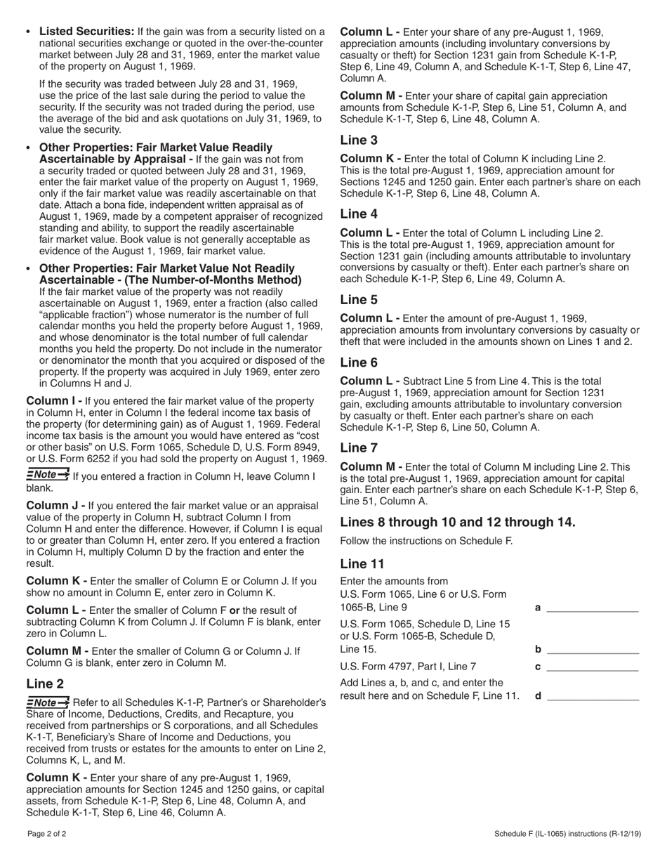 Instructions for Form IL-1065 Schedule F Gains From Sales or Exchanges of Property Acquired Before August 1, 1969 - Illinois, Page 2