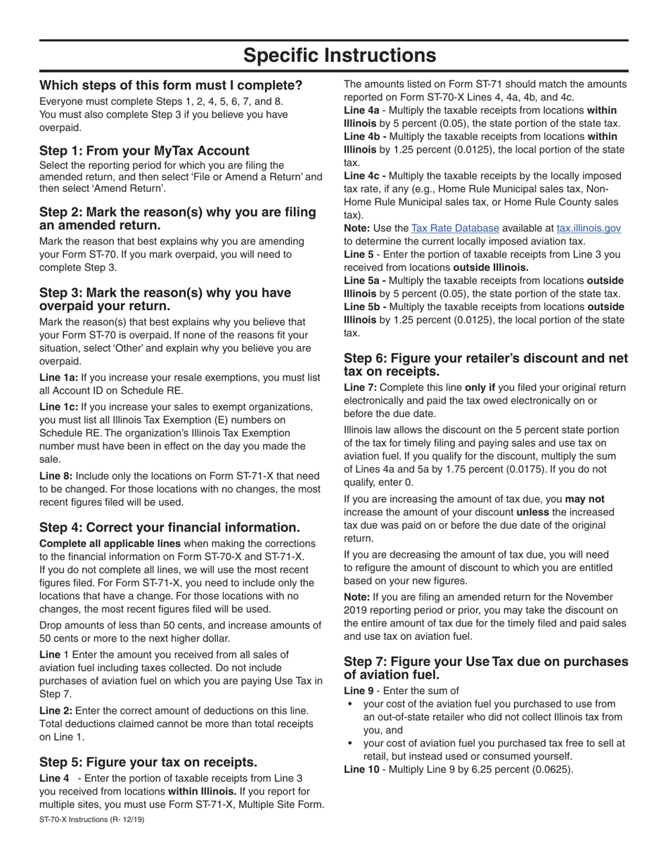 Instructions for Form ST-70-X Amended Aviation Fuel Sales and Use Tax Return - Illinois, Page 2