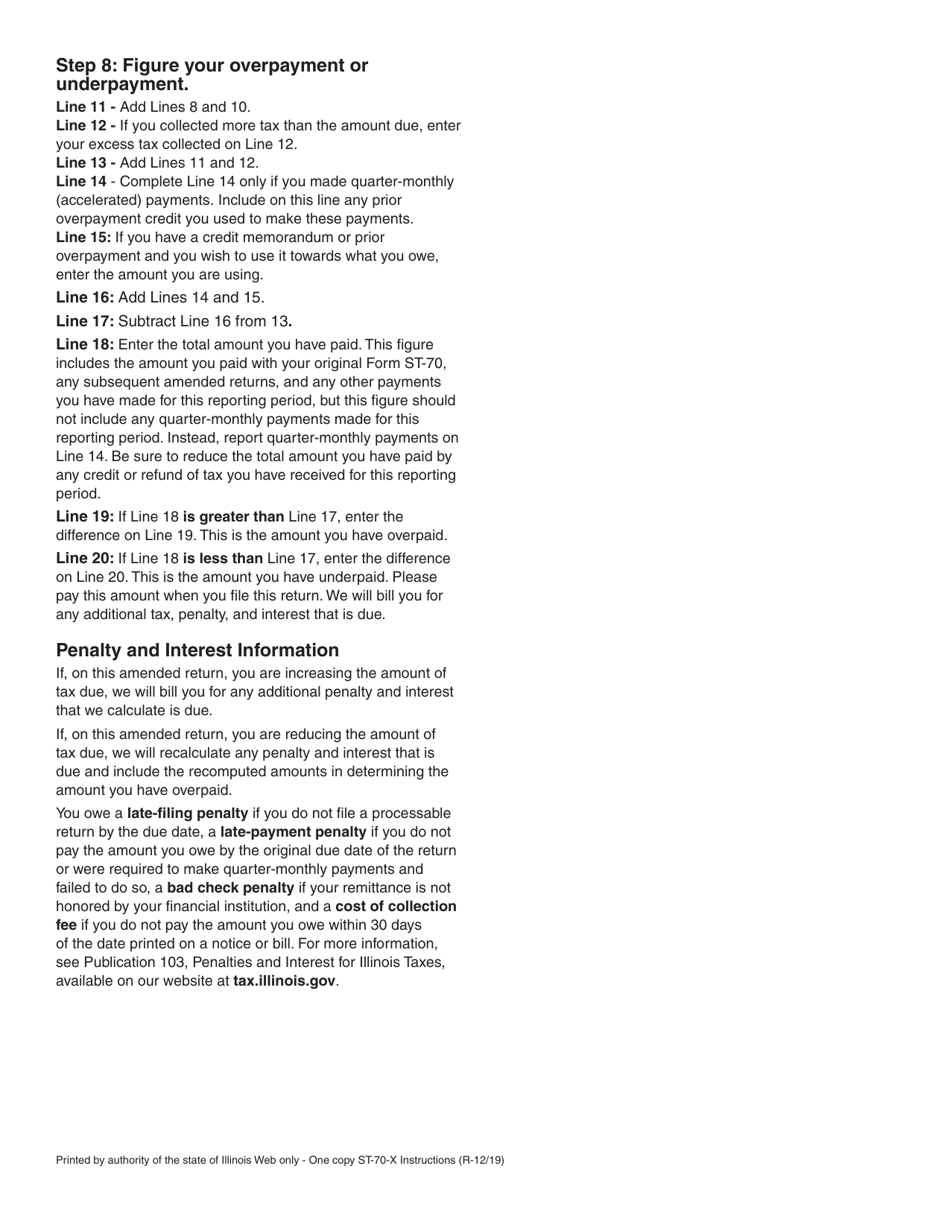 Instructions for Form ST-70-X Amended Aviation Fuel Sales and Use Tax Return - Illinois, Page 3