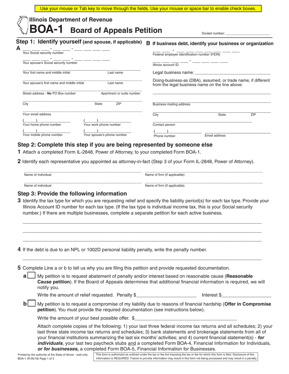 Form BOA-1 Board of Appeals Petition - Illinois, Page 1