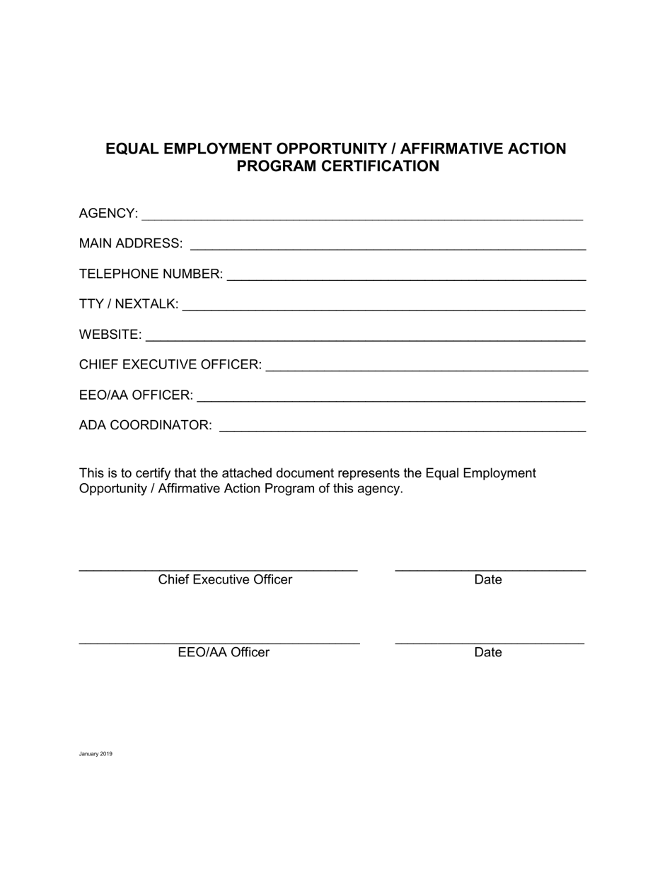 Equal Employment Opportunity / Affirmative Action Program Certification - Illinois, Page 1