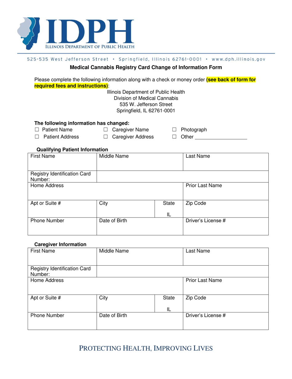 Medical Cannabis Registry Card Change of Information Form - Illinois, Page 1