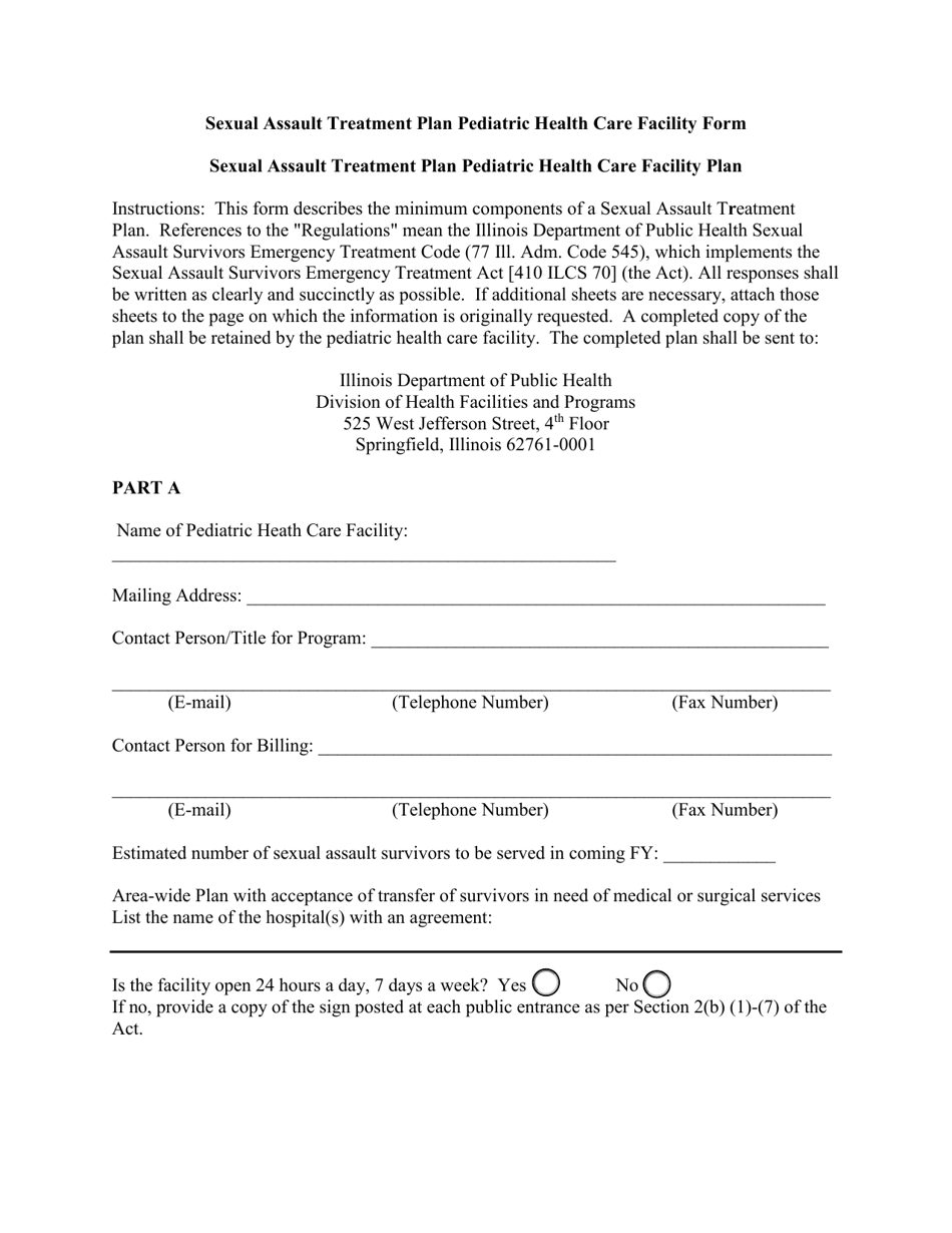 Sexual Assault Treatment Plan Pediatric Health Care Facility Form - Illinois, Page 1