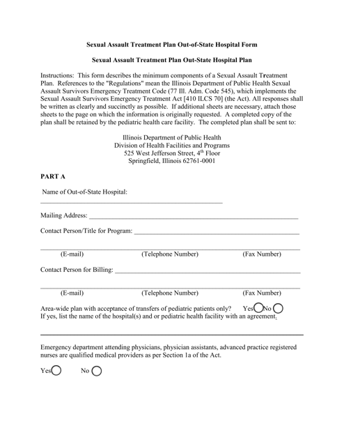 Sexual Assault Treatment Plan Out-of-State Hospital Form - Illinois Download Pdf