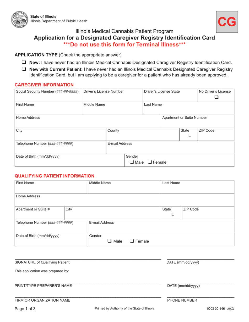 Application for a Designated Caregiver Registry Identification Card - Illinois, Page 1