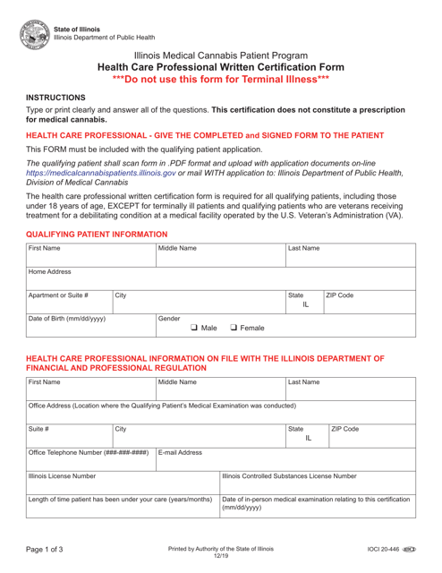 Health Care Professional Written Certification Form - Illinois Download Pdf