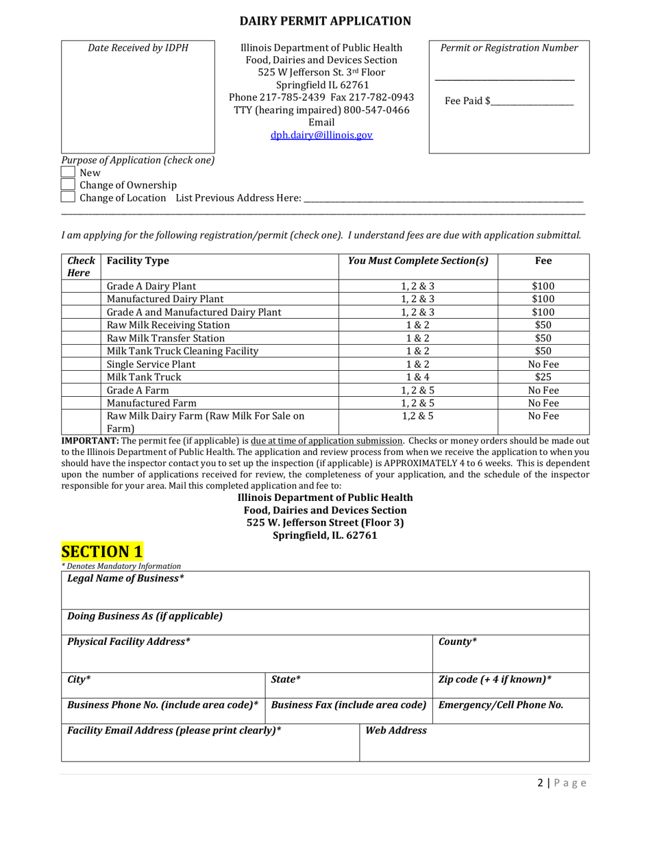 Dairy Permit Application - Illinois, Page 2