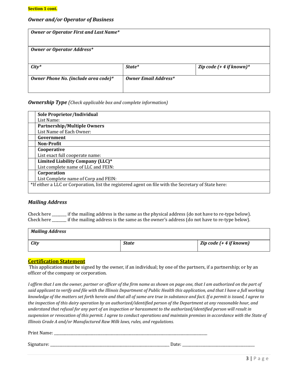 Dairy Permit Application - Illinois, Page 3