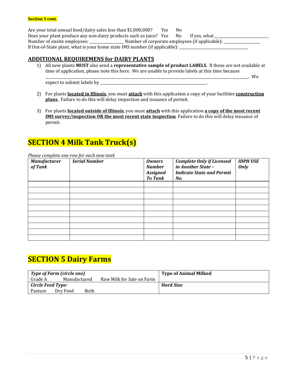 Dairy Permit Application - Illinois, Page 5