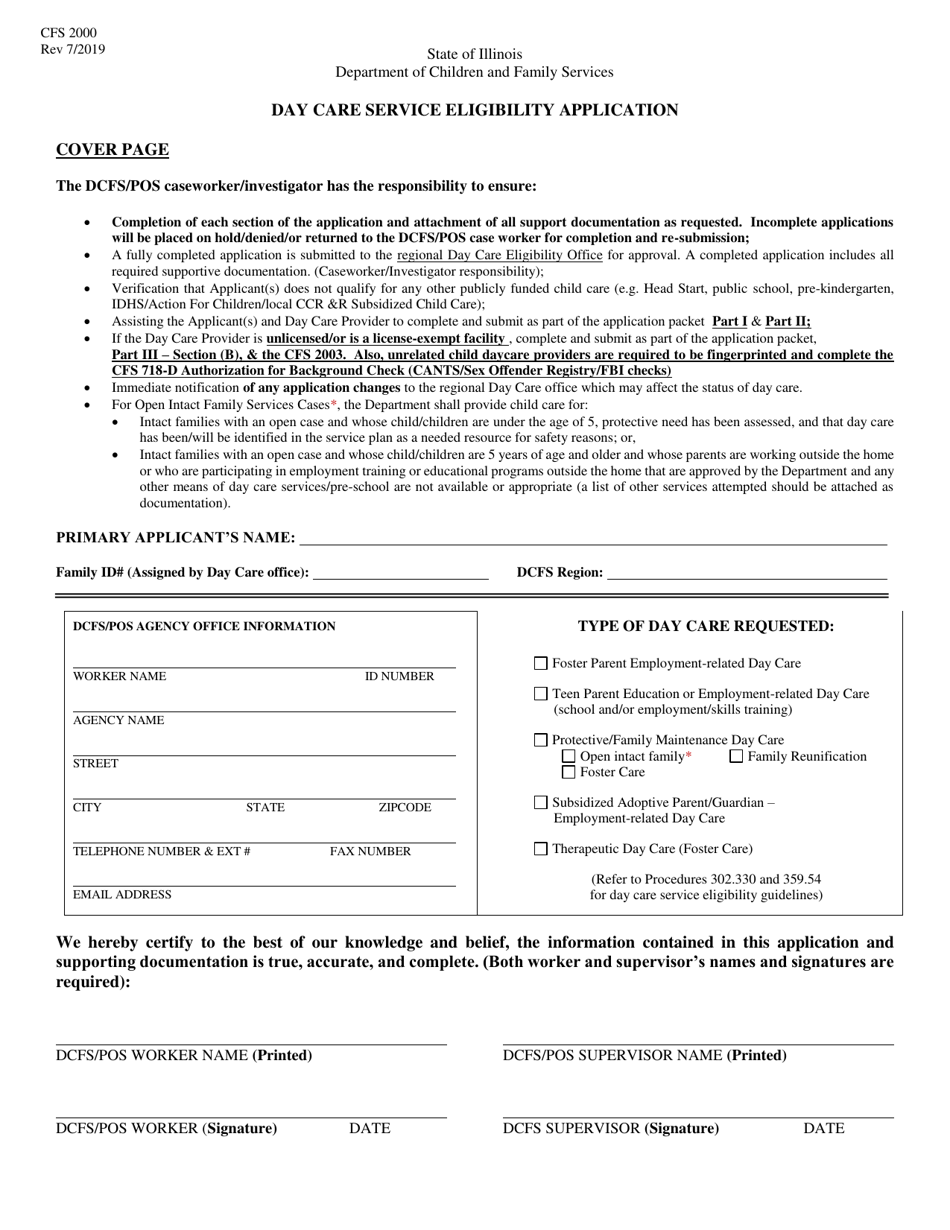 Form CFS2000 Day Care Service Eligibility Application - Illinois, Page 1