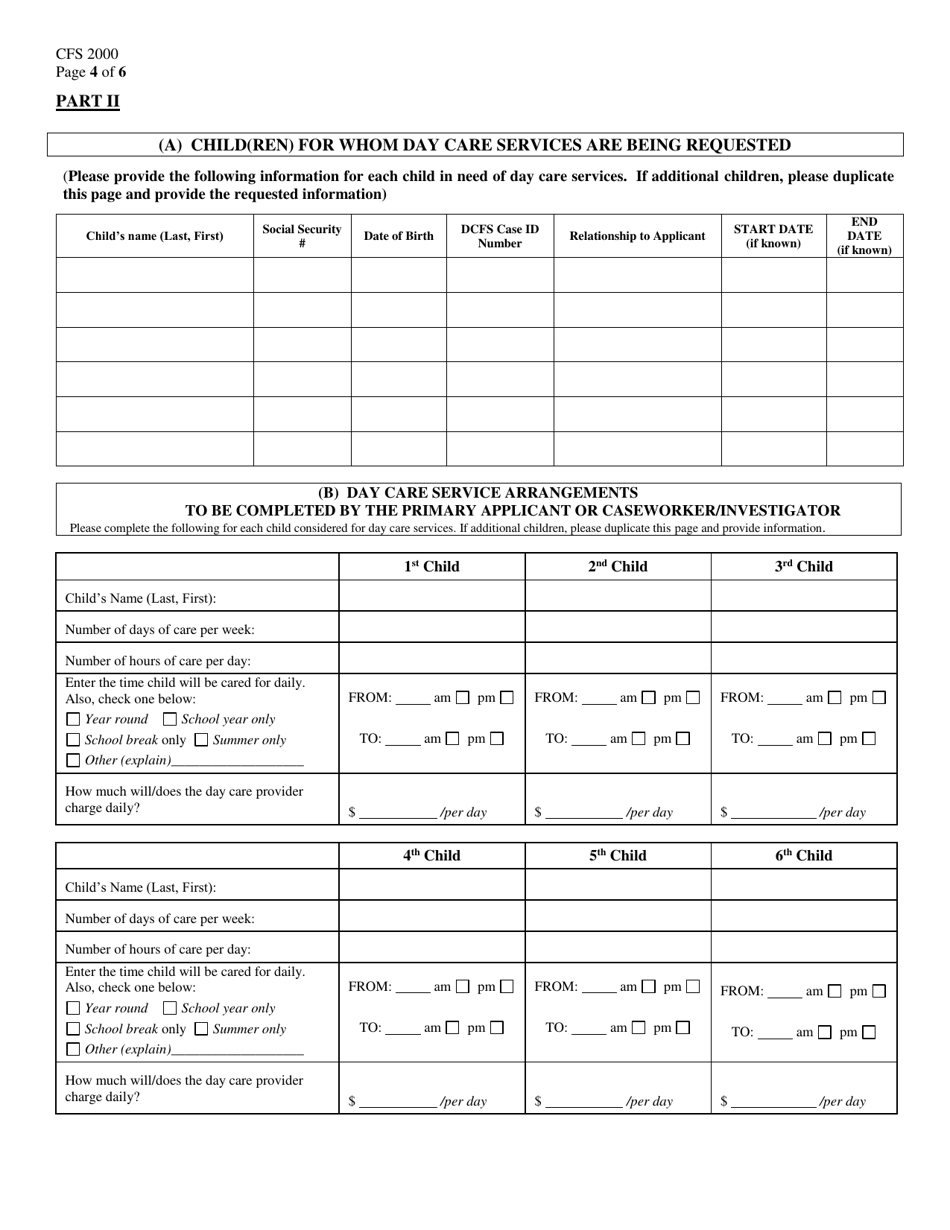 Form CFS2000 Day Care Service Eligibility Application - Illinois, Page 4