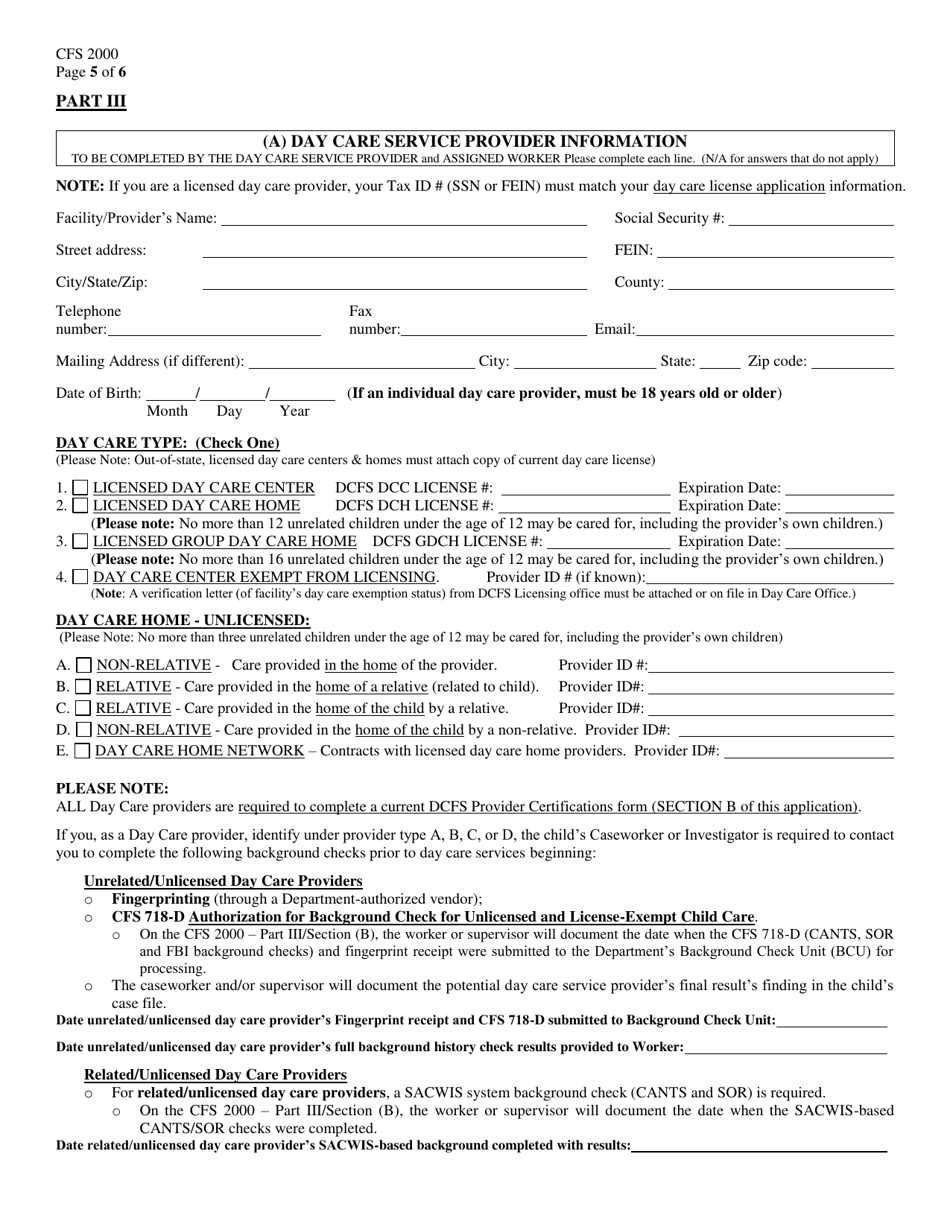 Form CFS2000 Day Care Service Eligibility Application - Illinois, Page 5