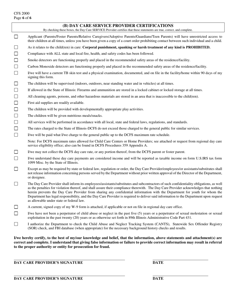 Form CFS2000 Day Care Service Eligibility Application - Illinois, Page 6