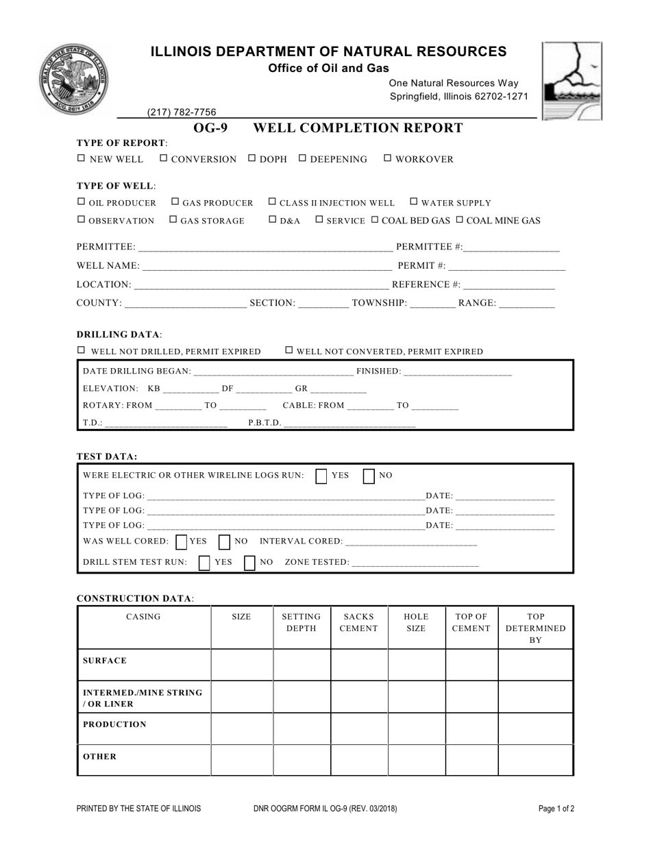 Form OG-9 Well Completion Report - Illinois, Page 1