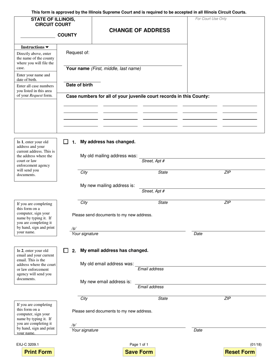 Form EXJ-C3209.1 Change of Address - Illinois, Page 1