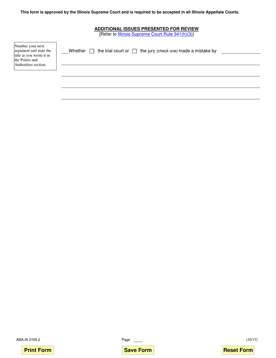 Form ABA-AI2105.2 Additional Issues Presented for Review - Illinois, Page 1