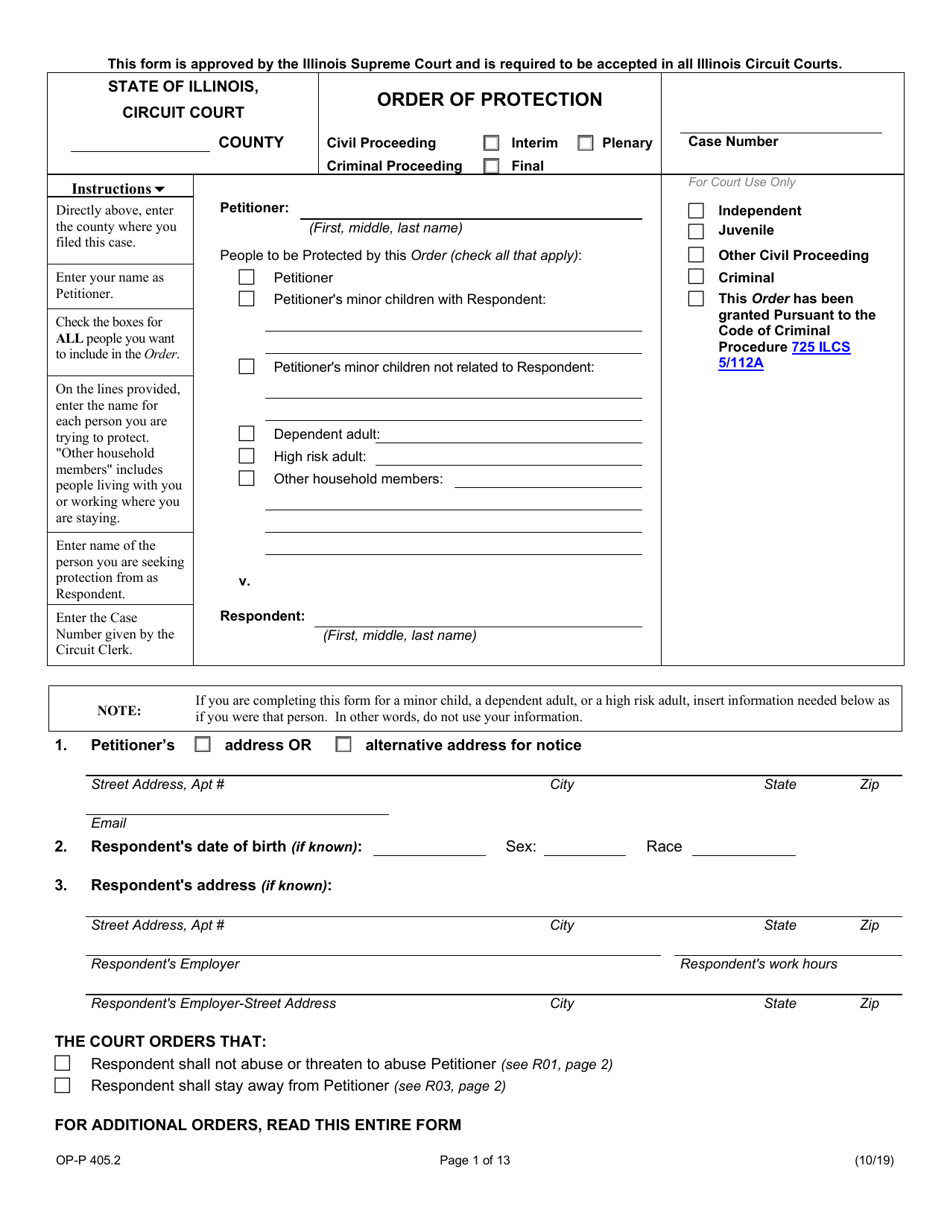 Form OP-P405.2 Order of Protection - Illinois, Page 1