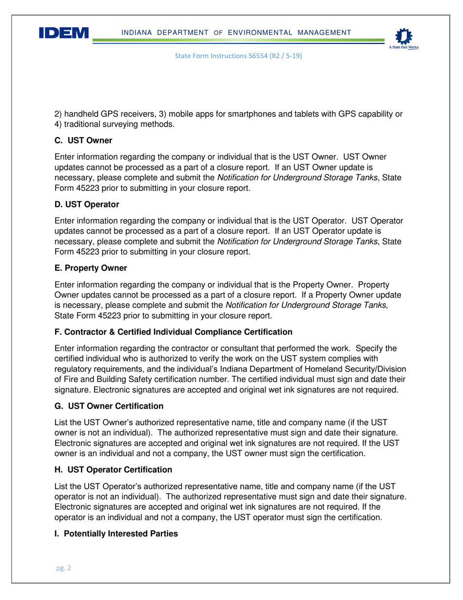 Instructions for State Form 56554 Underground Storage Tank Systems Closure Report - Indiana, Page 2
