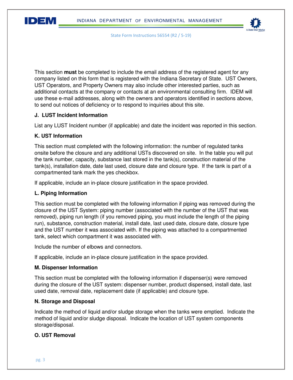 Instructions for State Form 56554 Underground Storage Tank Systems Closure Report - Indiana, Page 3