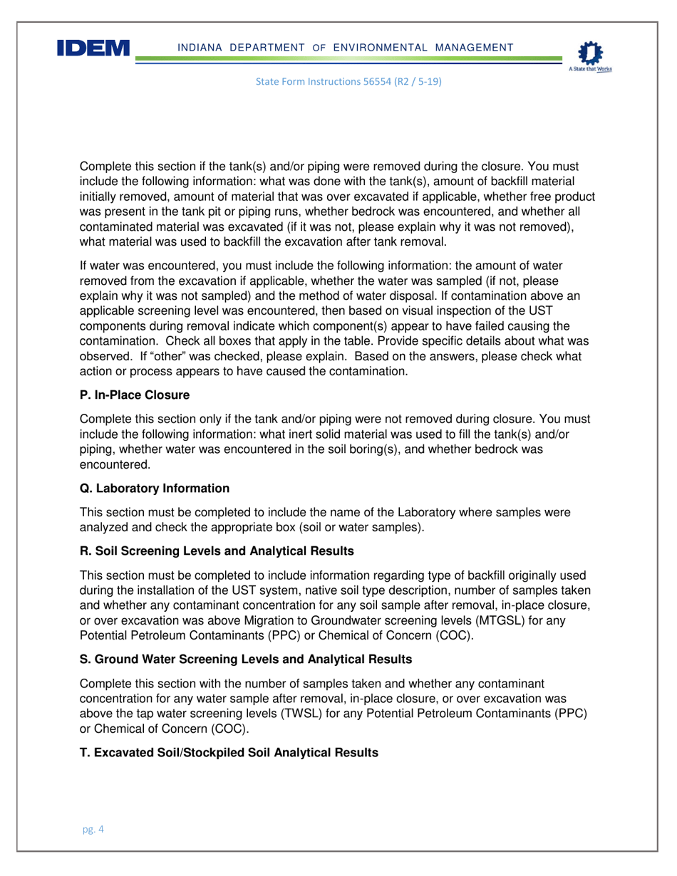 Instructions for State Form 56554 Underground Storage Tank Systems Closure Report - Indiana, Page 4
