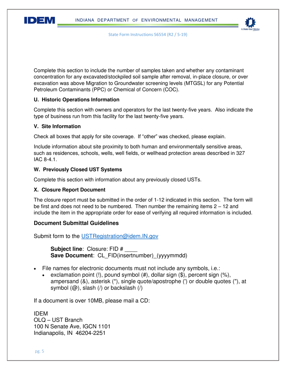 Instructions for State Form 56554 Underground Storage Tank Systems Closure Report - Indiana, Page 5