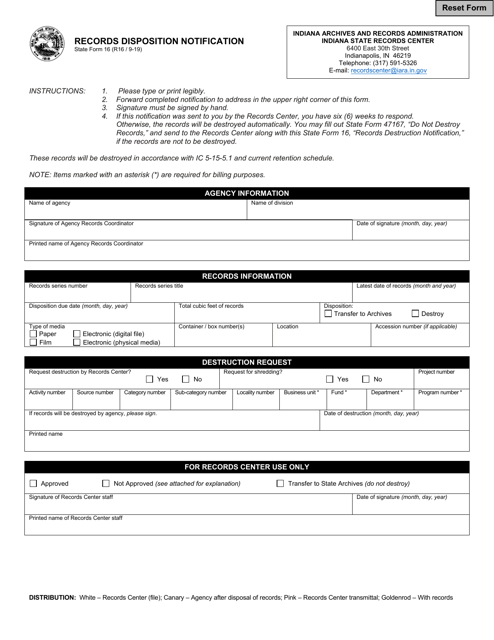 State Form 16  Printable Pdf