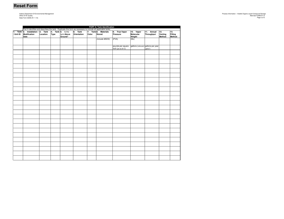Form PI-14ALT (State Form 52555) Oaq Process Information Application - Volatile Organic Liquid Compound Storage - Indiana, Page 2