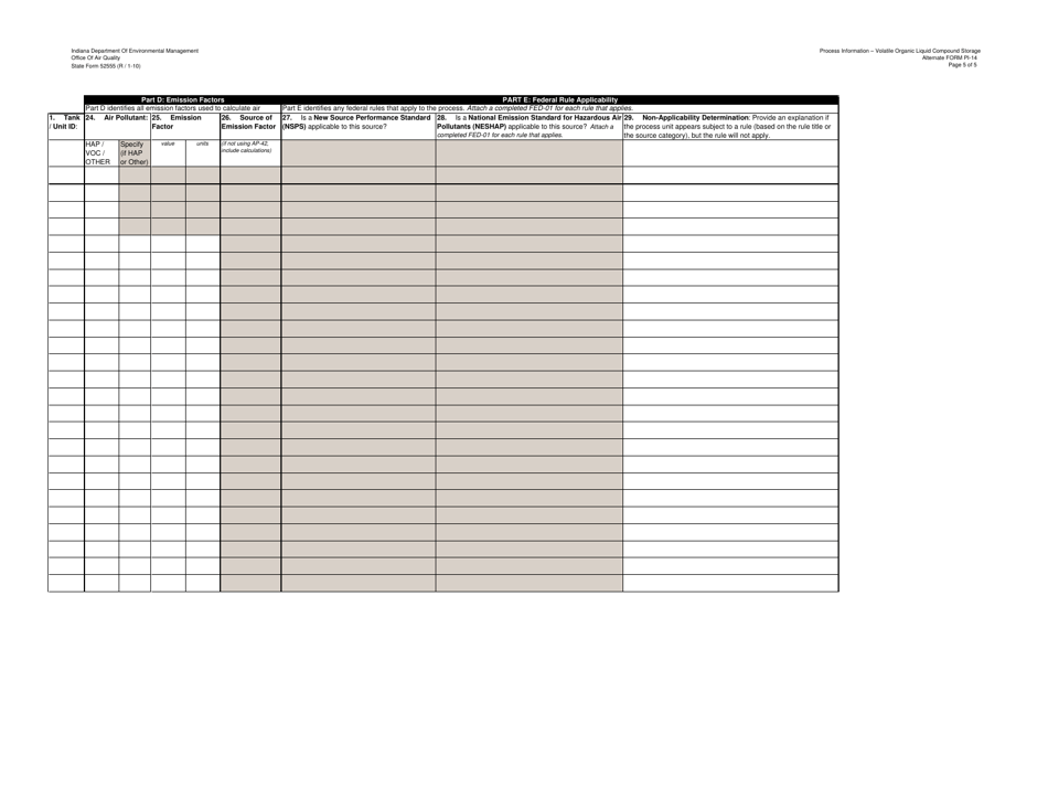 Form PI-14ALT (State Form 52555) Oaq Process Information Application - Volatile Organic Liquid Compound Storage - Indiana, Page 5